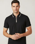 Texture Performace Zip-Up Polo - Black