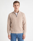 Quarter Zip Textured Sweater- Khaki