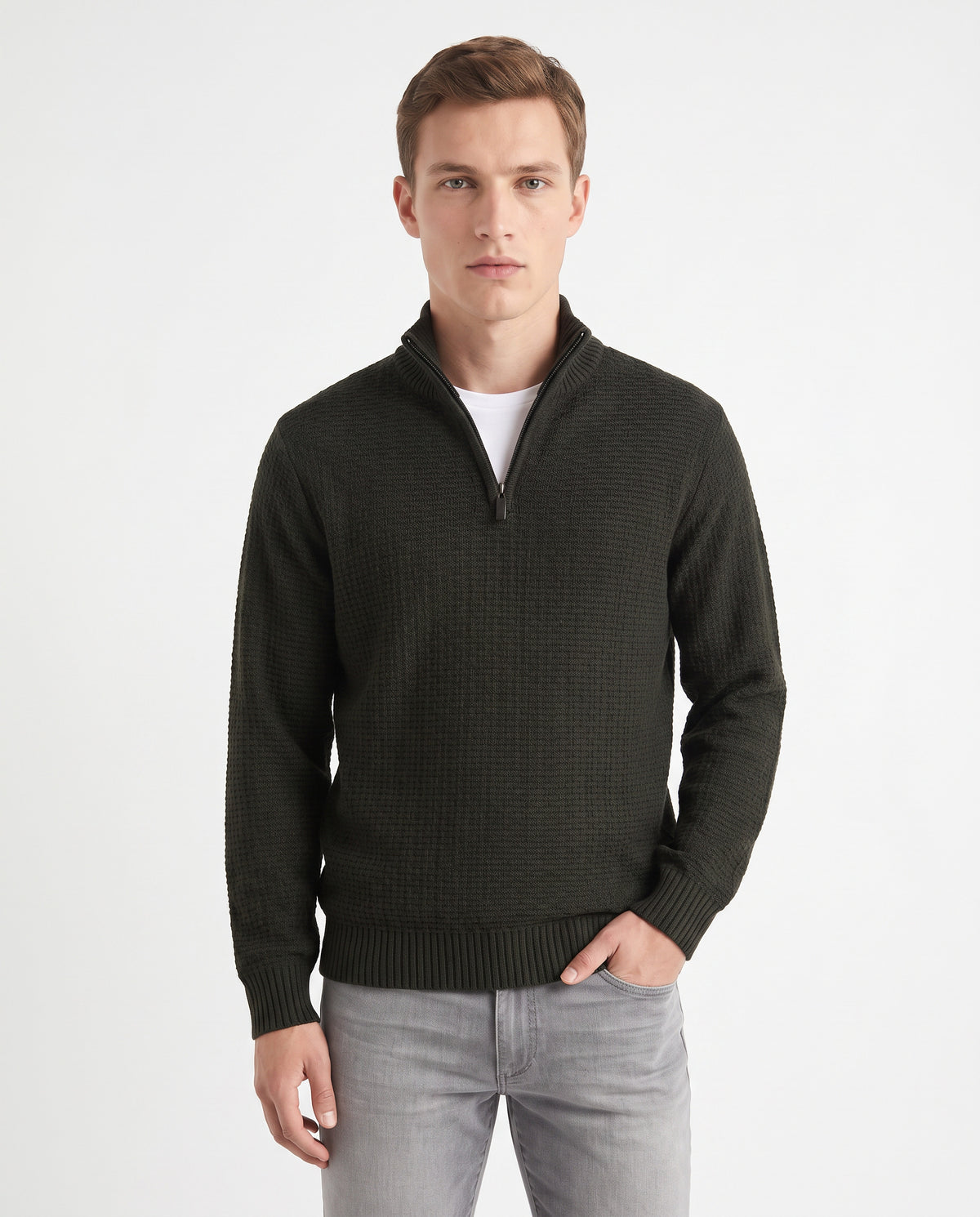 Quarter Zip Textured Sweater- Black