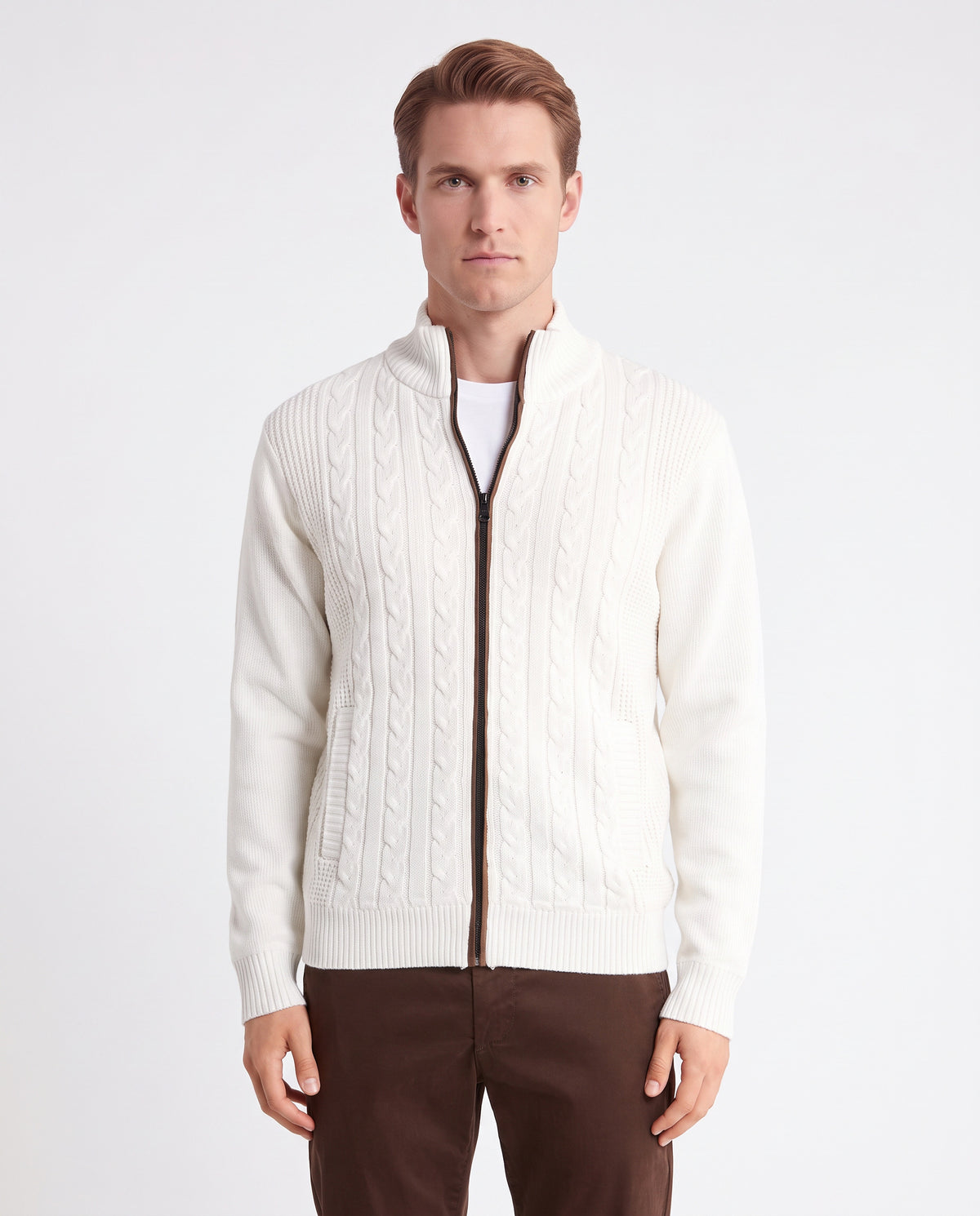 Full Zip Sweater - White