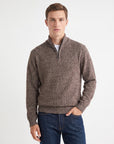 Quarter Zip Textured Sweater- Brown