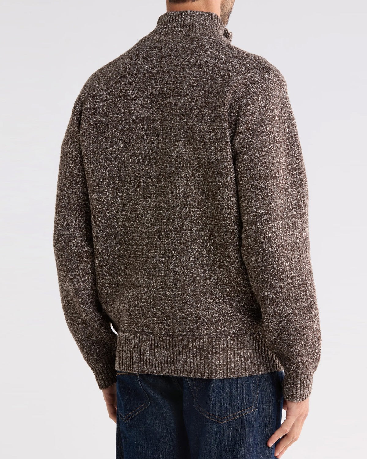 Quarter Zip Textured Sweater- Brown