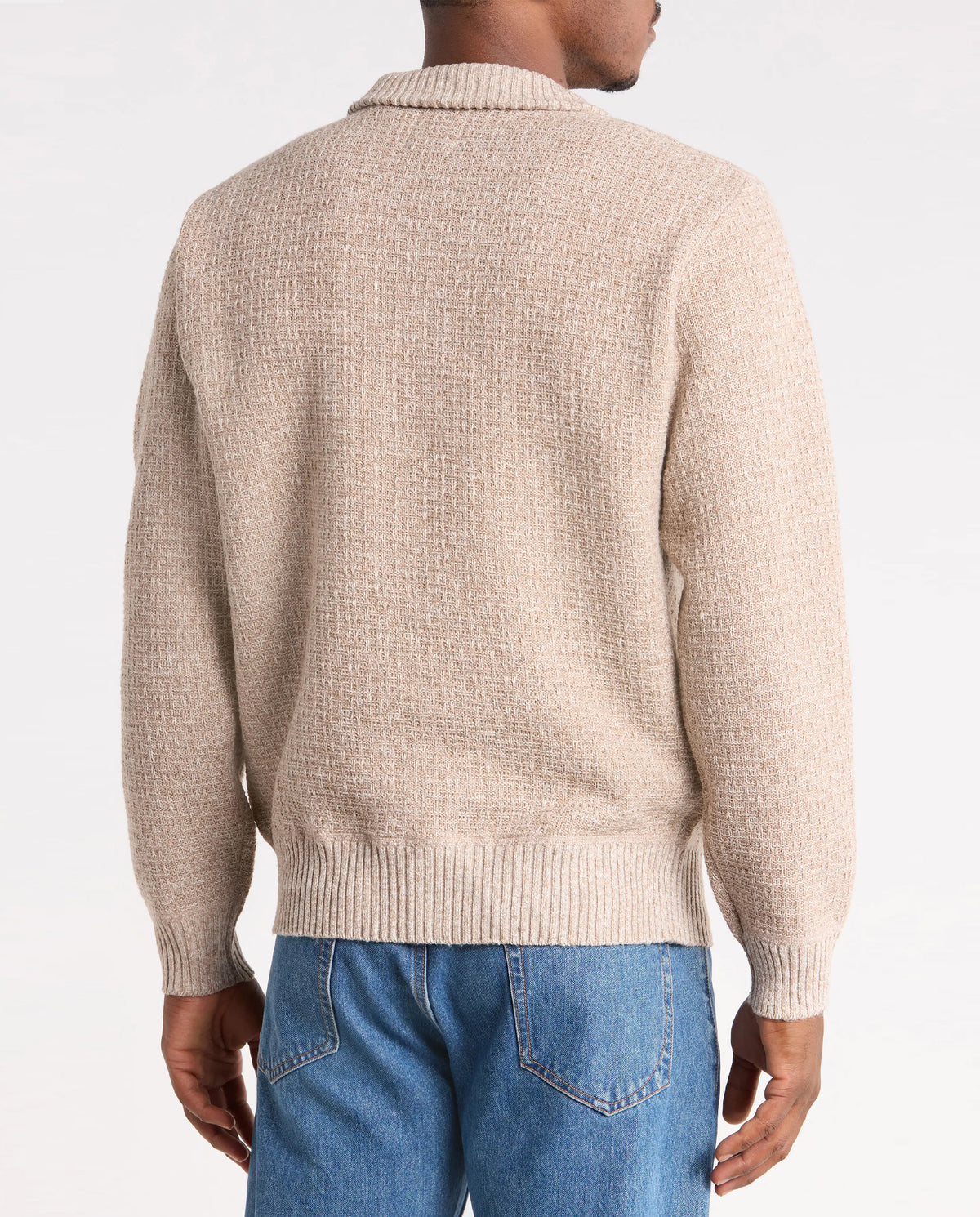 Quarter Zip Textured Sweater- Khaki