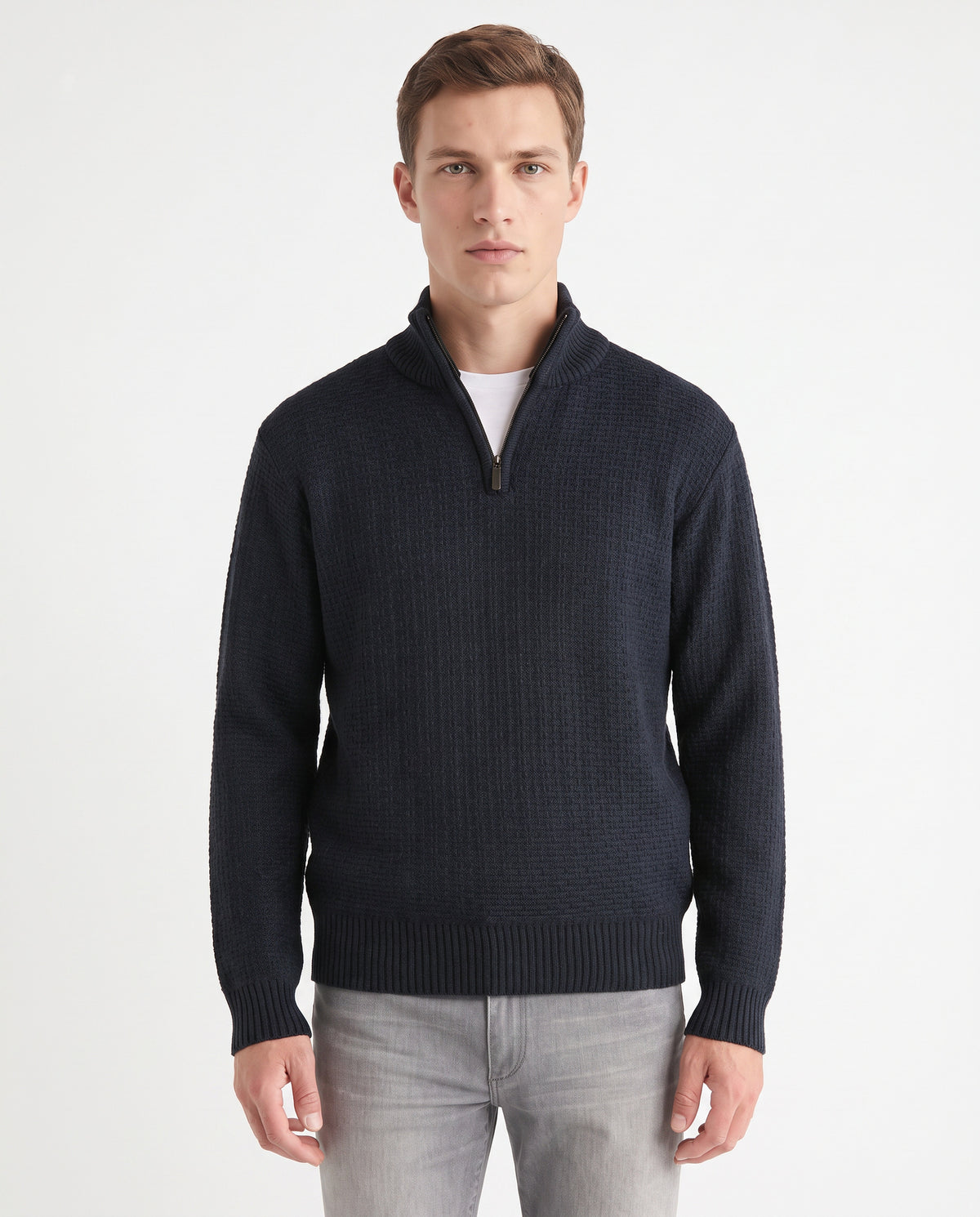 Quarter Zip Textured Sweater- Navy
